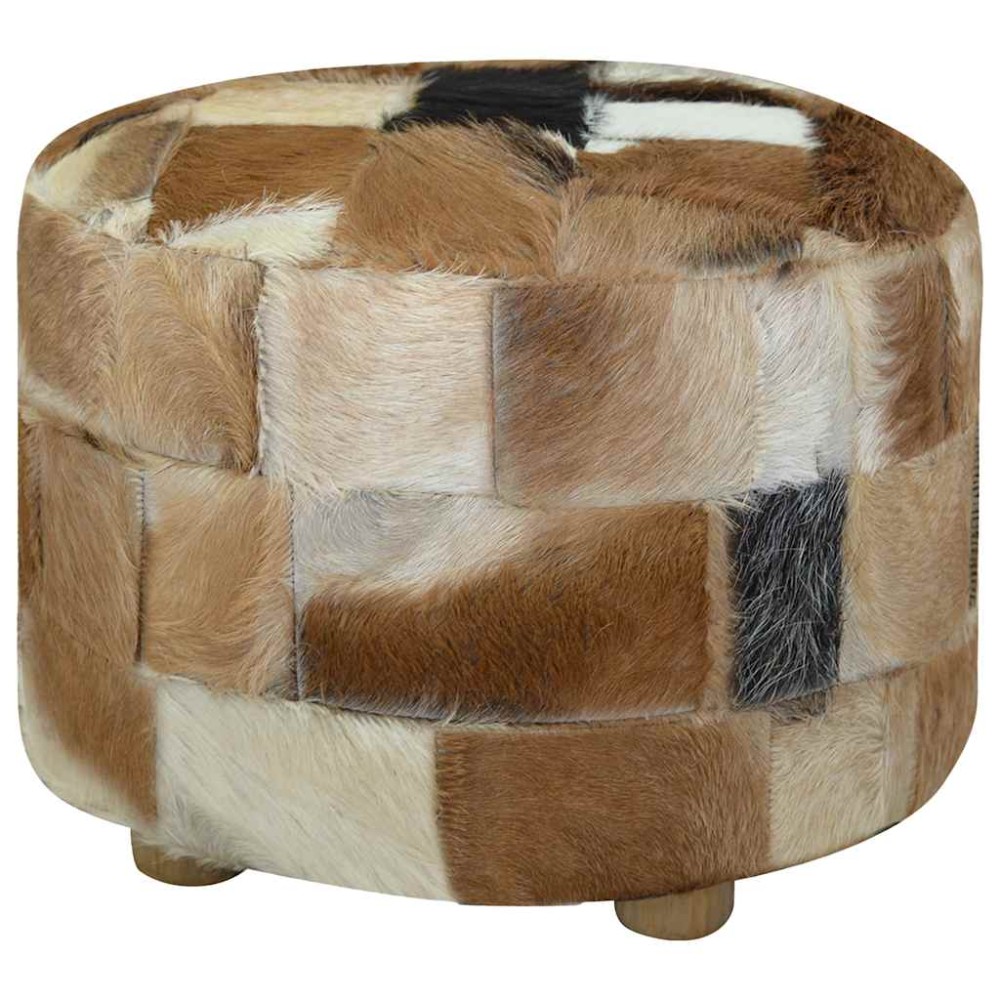 vidaXL Taburet din piele naturală, rotund, 50 x 50 x 45 cm