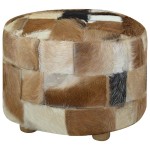 vidaXL Taburet din piele naturală, rotund, 50 x 50 x 45 cm vidaXL Taburet din piele naturală, rotund, 50 x 50 x 45 cm