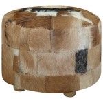vidaXL Taburet din piele naturală, rotund, 50 x 50 x 45 cm vidaXL Taburet din piele naturală, rotund, 50 x 50 x 45 cm