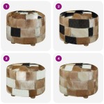 vidaXL Taburet din piele naturală, rotund, 50 x 50 x 45 cm vidaXL Taburet din piele naturală, rotund, 50 x 50 x 45 cm