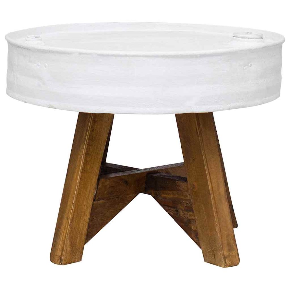 vidaXL Măsuță de cafea, alb, 60 x 45 cm, lemn masiv reciclat