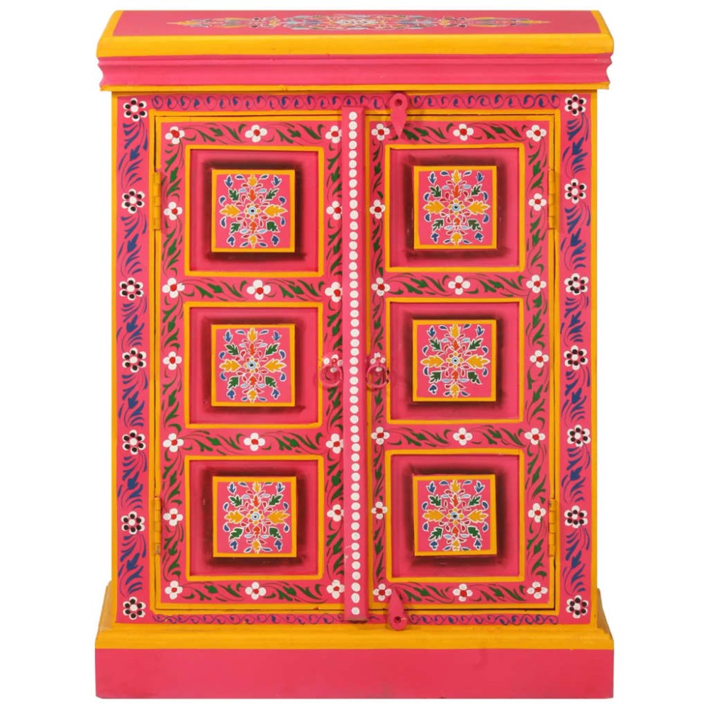 vidaXL Dulap, roz, lemn masiv de mango, pictat manual