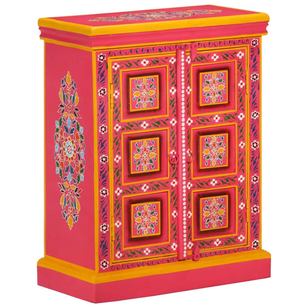 vidaXL Dulap, roz, lemn masiv de mango, pictat manual