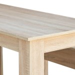 vidaXL Masă și bănci de bucătărie, 3 piese, PAL, culoarea stejarului vidaXL Masă și bănci de bucătărie, 3 piese, PAL, culoarea stejarului