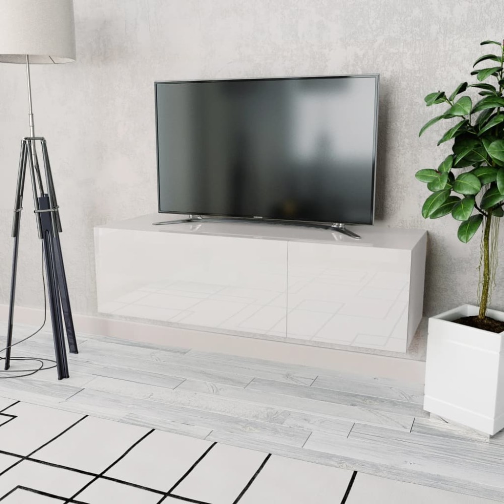 vidaXL Comodă TV, alb extralucios, 120x40x34 cm, PAL