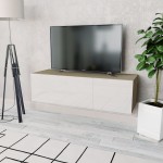 vidaXL Comodă TV, PAL 120 x 40 x 34 cm, alb extralucios și stejar vidaXL Comodă TV, PAL 120 x 40 x 34 cm, alb extralucios și stejar