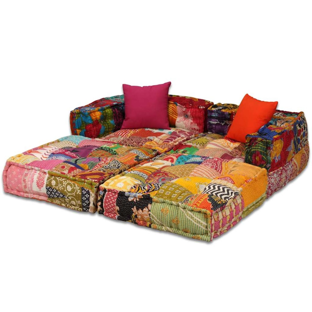 vidaXL Canapea puf modulară cu 2 locuri, petice, material textil