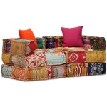 vidaXL Canapea puf modulară cu 2 locuri, petice, material textil vidaXL Canapea puf modulară cu 2 locuri, petice, material textil