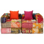 vidaXL Canapea puf modulară cu 2 locuri, petice, material textil vidaXL Canapea puf modulară cu 2 locuri, petice, material textil