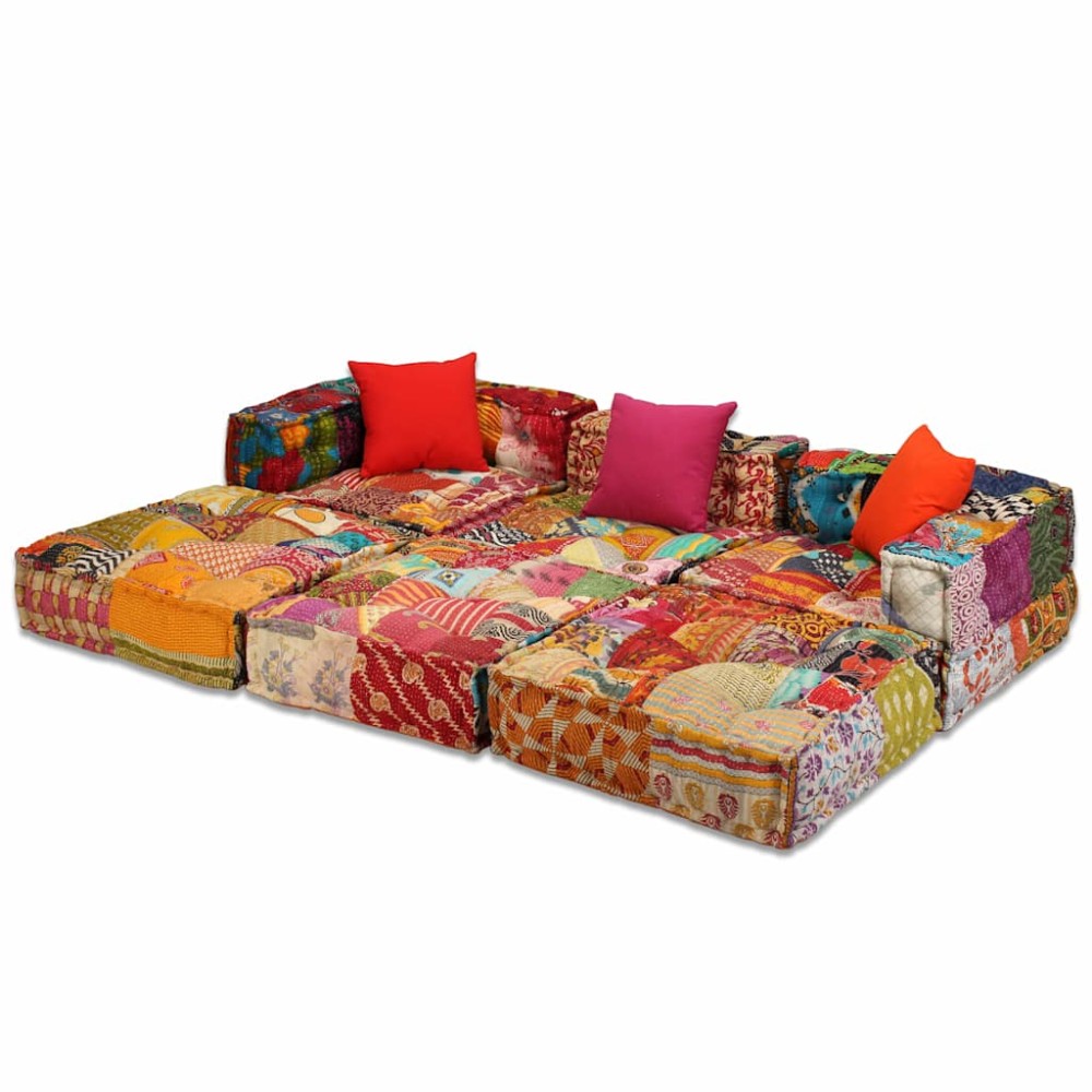 vidaXL Canapea puf modulară cu 3 locuri, petice, material textil