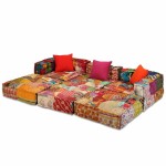 vidaXL Canapea puf modulară cu 3 locuri, petice, material textil vidaXL Canapea puf modulară cu 3 locuri, petice, material textil