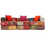 vidaXL Canapea puf modulară cu 3 locuri, petice, material textil vidaXL Canapea puf modulară cu 3 locuri, petice, material textil
