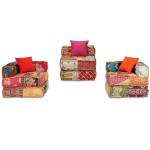 vidaXL Canapea puf modulară cu 3 locuri, petice, material textil vidaXL Canapea puf modulară cu 3 locuri, petice, material textil