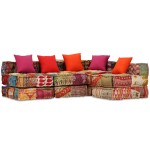 vidaXL Canapea puf modulară cu 4 locuri, petice, material textil vidaXL Canapea puf modulară cu 4 locuri, petice, material textil
