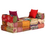 vidaXL Canapea puf modulară cu 3 locuri, petice, material textil vidaXL Canapea puf modulară cu 3 locuri, petice, material textil