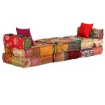 vidaXL Canapea puf modulară cu 3 locuri, petice, material textil vidaXL Canapea puf modulară cu 3 locuri, petice, material textil