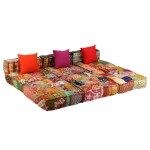 vidaXL Canapea puf modulară cu 3 locuri, petice, material textil vidaXL Canapea puf modulară cu 3 locuri, petice, material textil
