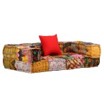 vidaXL Canapea puf modulară cu 2 locuri, petice, material textil vidaXL Canapea puf modulară cu 2 locuri, petice, material textil