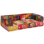 vidaXL Canapea puf modulară cu 2 locuri, petice, material textil vidaXL Canapea puf modulară cu 2 locuri, petice, material textil