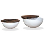 vidaXL Set măsuțe cafea, 2 piese, alb, lemn masiv reciclat, formă bol