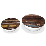 vidaXL Set măsuțe cafea, 2 piese, alb, lemn masiv reciclat, formă bol