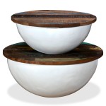 vidaXL Set măsuțe cafea, 2 piese, alb, lemn masiv reciclat, formă bol