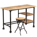 vidaXL Birou cu scaun pliabil, lemn masiv de mango, 115 x 50 x 76 cm vidaXL Birou cu scaun pliabil, lemn masiv de mango, 115 x 50 x 76 cm