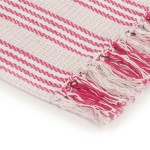 vidaXL Pătură decorativă cu dungi, bumbac, 125 x 150 cm, roz și alb vidaXL Pătură decorativă cu dungi, bumbac, 125 x 150 cm, roz și alb