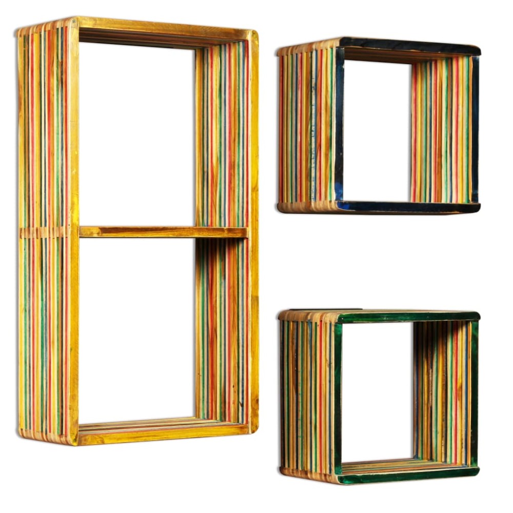 vidaXL Set rafturi de perete 3 buc. Tec masiv reciclat Multicolor