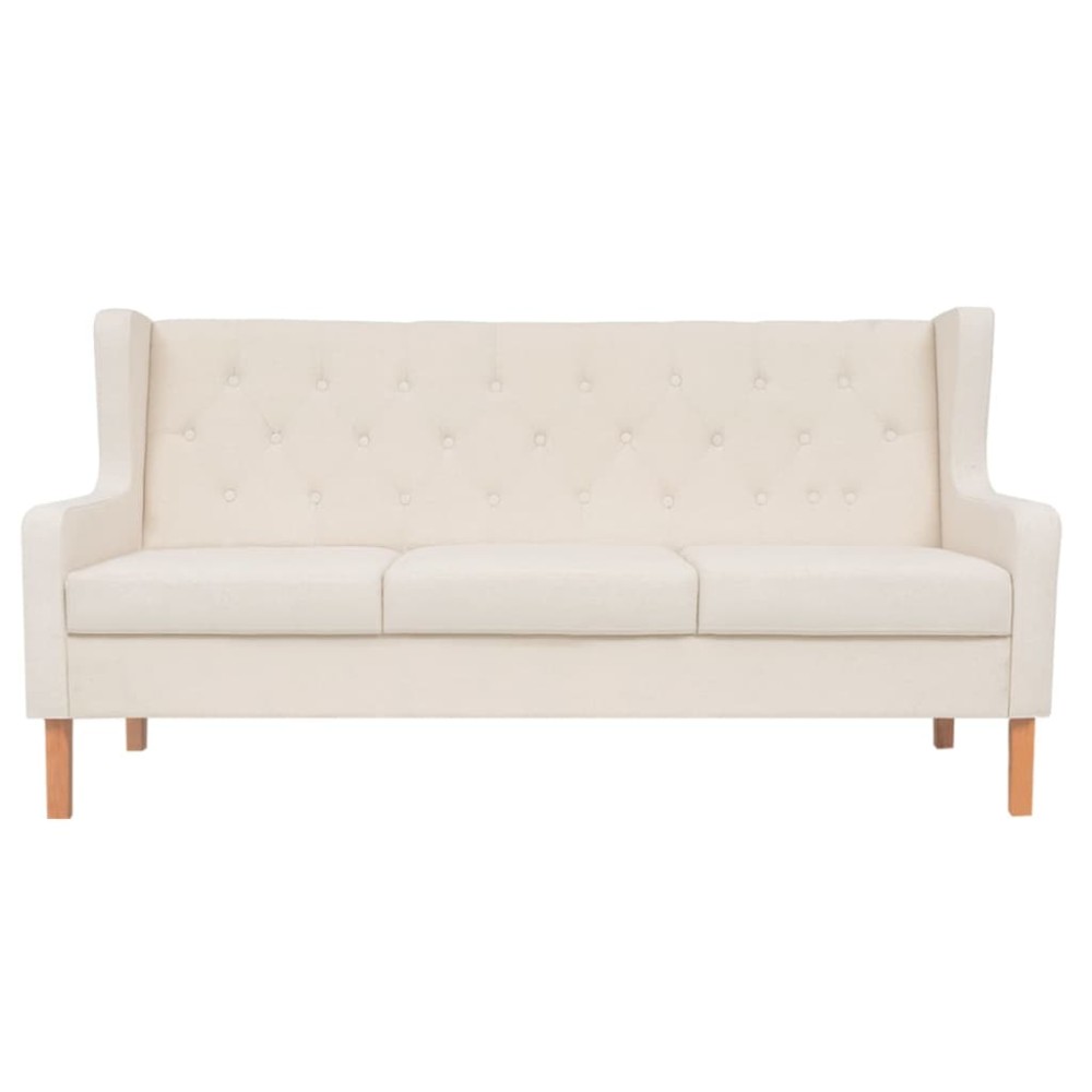 vidaXL Canapea cu 3 locuri, material textil, alb crem