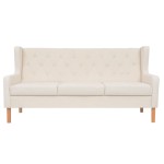 vidaXL Canapea cu 3 locuri, material textil, alb crem