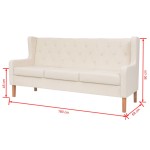 vidaXL Canapea cu 3 locuri, material textil, alb crem