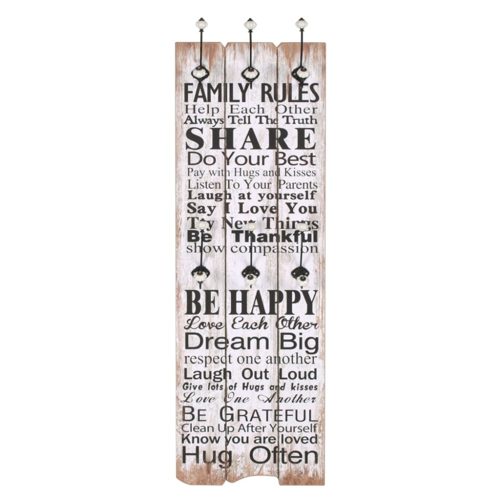 vidaXL Cuier de perete cu 6 cârlige, 120 x 40 cm, FAMILY RULES
