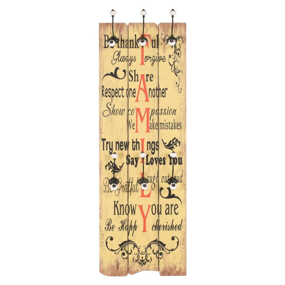 vidaXL Cuier de perete cu 6 cârlige FAMILY, 120 x 40 cm