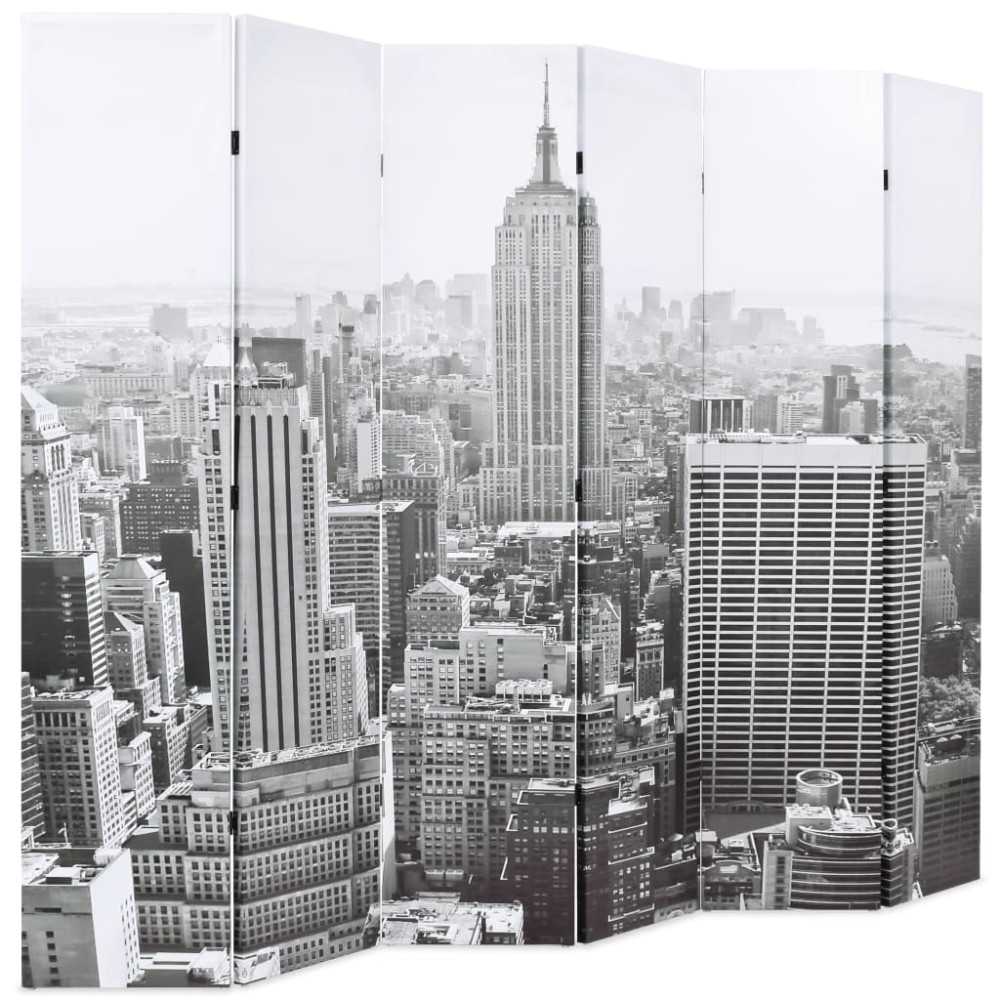 vidaXL Paravan cameră pliabil, 228 x 170 cm, New York pe zi, alb/negru