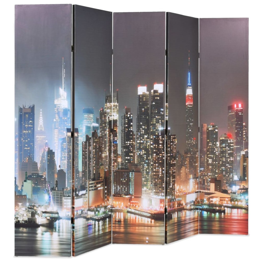 vidaXL Paravan cameră pliabil, 200x170 cm, New York pe timp de noapte