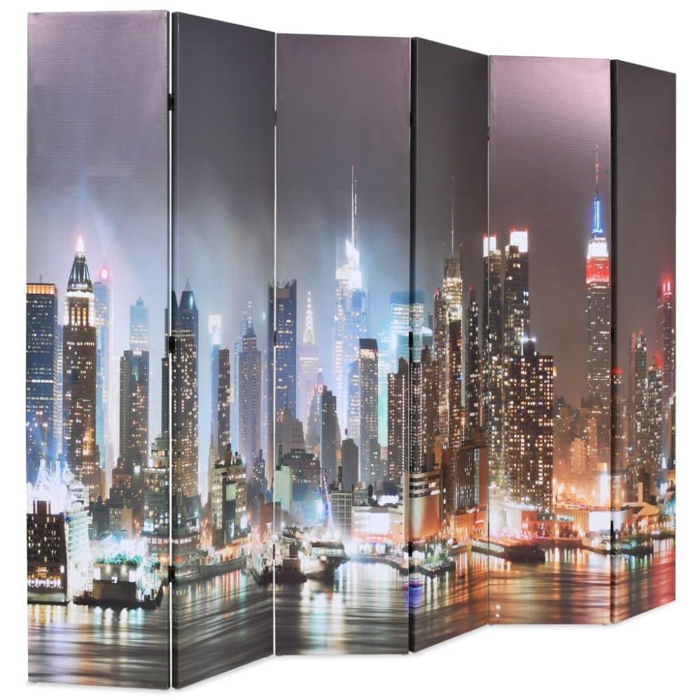 vidaXL Paravan cameră pliabil 228 x 170 cm, New York pe timp de noapte
