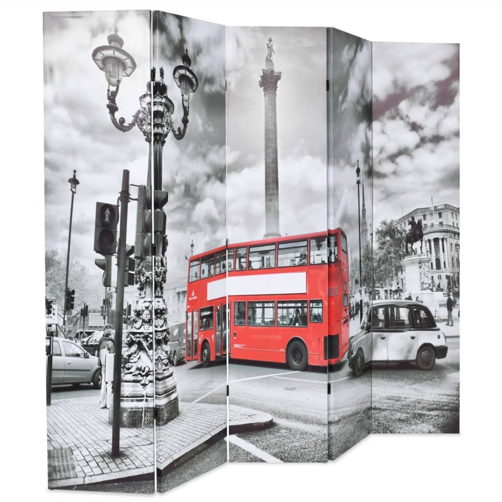 vidaXL Paravan cameră pliabil, 200x170 cm, autobuz londonez, negru/alb