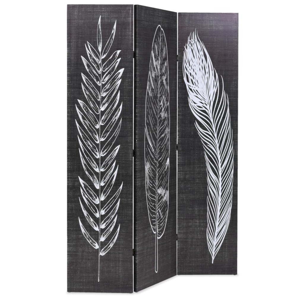 vidaXL Paravan cameră pliabil, negru&alb, 120 x 170 cm, imprimeu pene