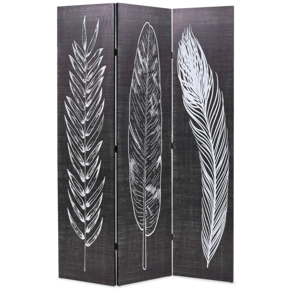 vidaXL Paravan cameră pliabil, negru&alb, 120 x 170 cm, imprimeu pene