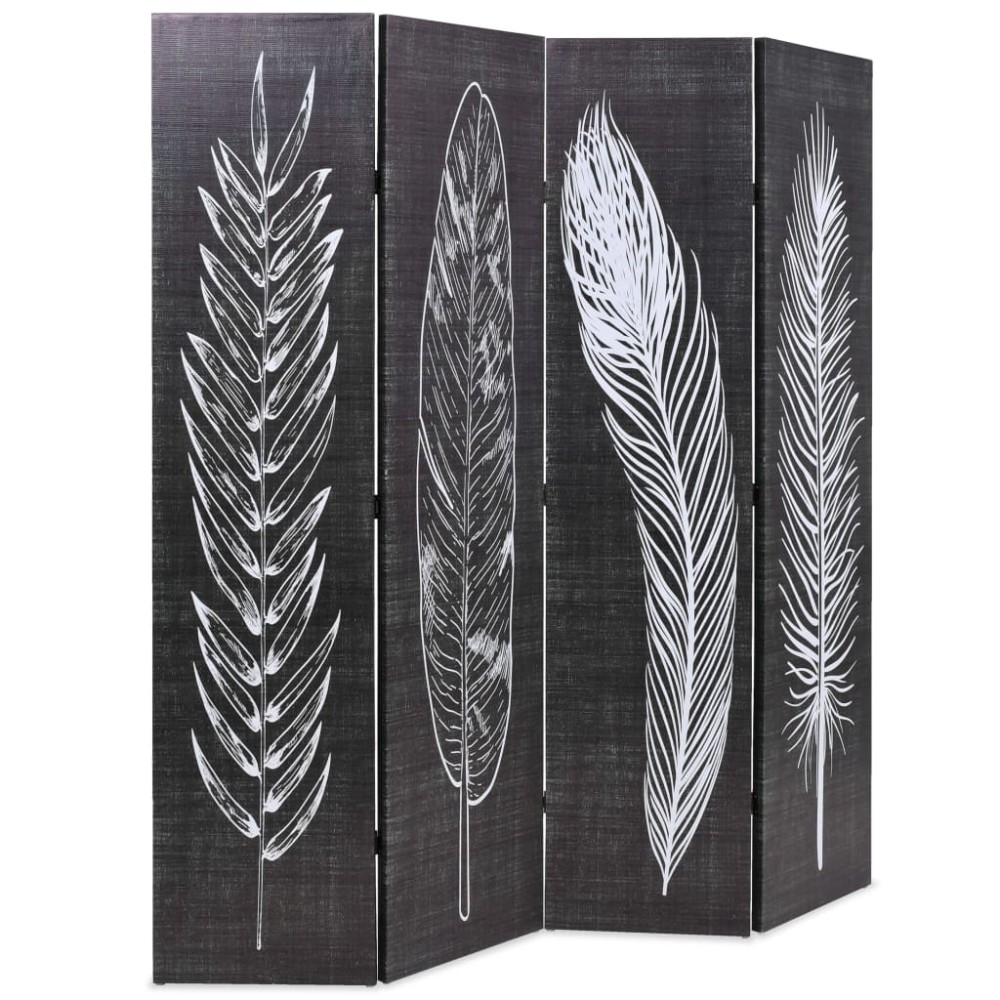 vidaXL Paravan cameră pliabil, negru&alb, 160 x 170 cm, imprimeu pene