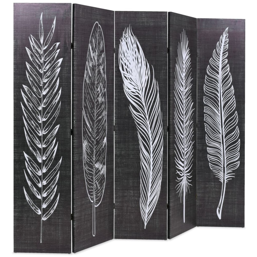 vidaXL Paravan cameră pliabil, negru&alb, 200 x 170 cm, imprimeu pene
