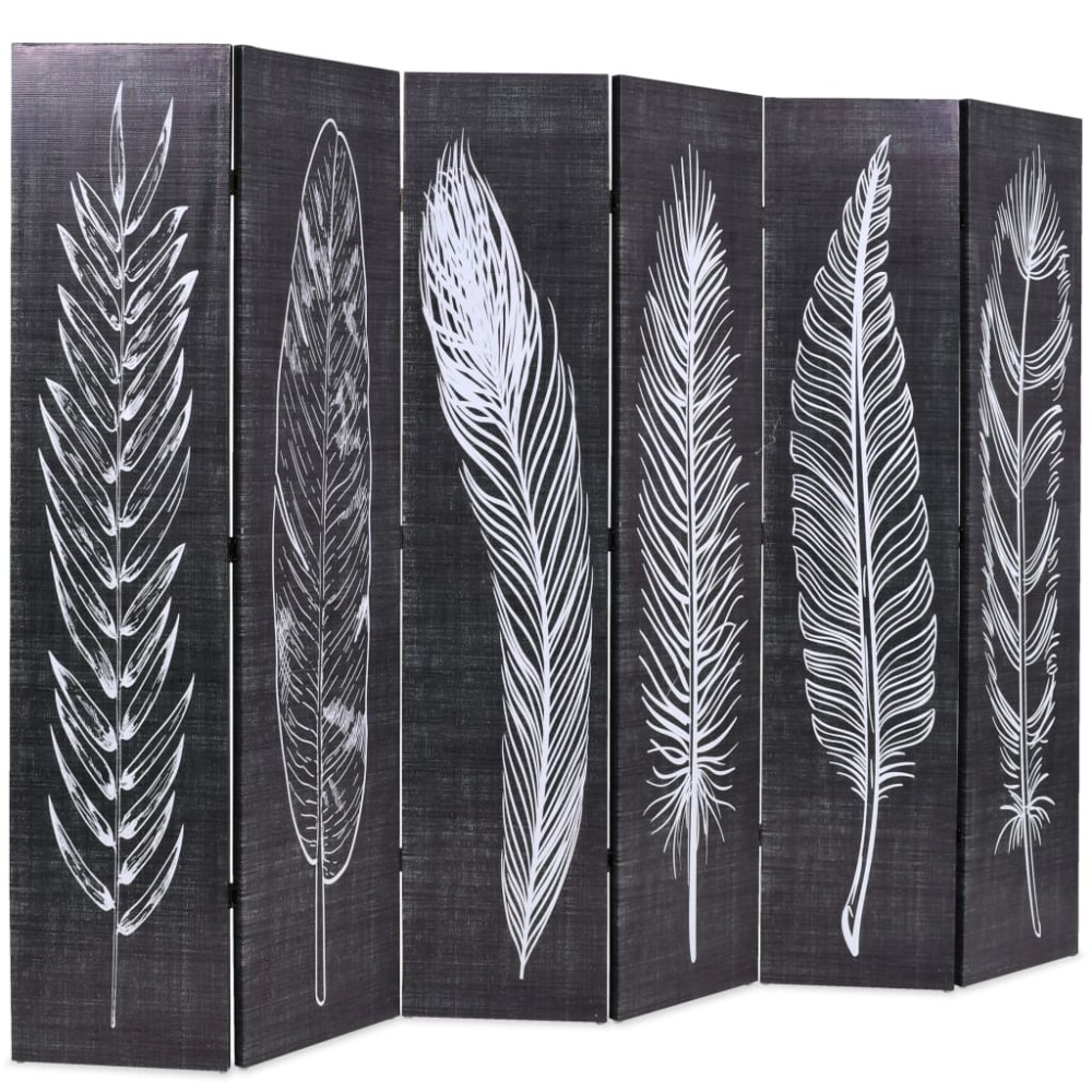 vidaXL Paravan cameră pliabil, negru&alb, 228 x 170 cm, imprimeu pene
