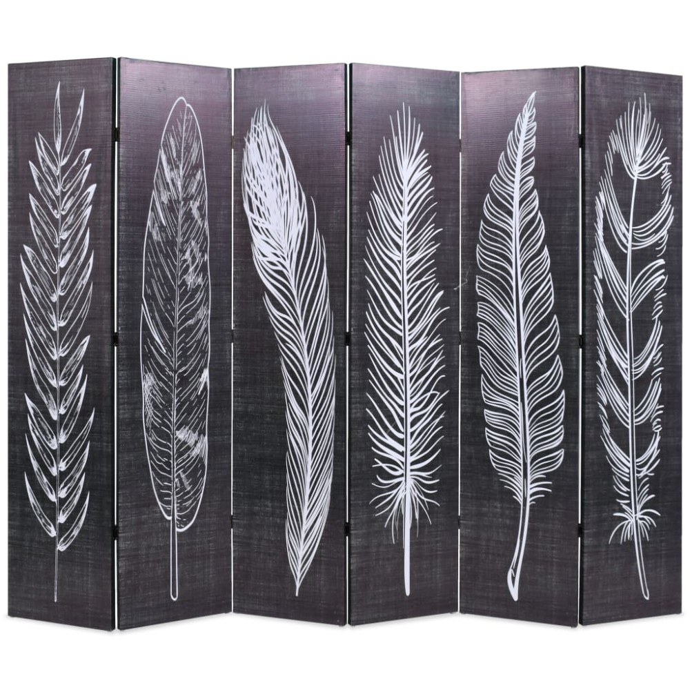 vidaXL Paravan cameră pliabil, negru&alb, 228 x 170 cm, imprimeu pene
