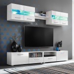 vidaXL Set comodă TV de perete, 5 piese, lumini LED, alb lucios vidaXL Set comodă TV de perete, 5 piese, lumini LED, alb lucios
