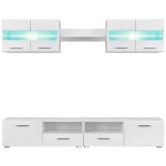 vidaXL Set comodă TV de perete, 5 piese, lumini LED, alb lucios vidaXL Set comodă TV de perete, 5 piese, lumini LED, alb lucios