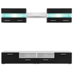 vidaXL Mobilier sufragerie, spațiu TV 5 piese, lumini LED Negru lucios