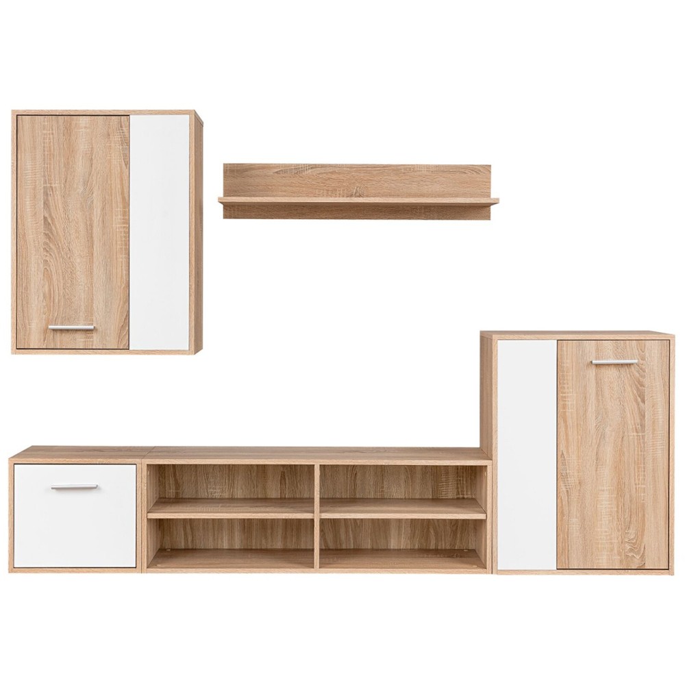 vidaXL Set mobilier TV, 5 piese, alb/stejar sonoma, lemn prelucrat