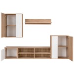 vidaXL Set mobilier TV, 5 piese, alb/stejar sonoma, lemn prelucrat