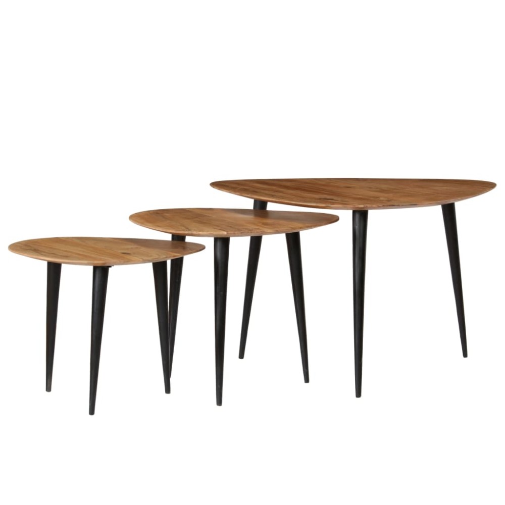 vidaXL Set mese de cafea, 3 piese, lemn masiv de acacia